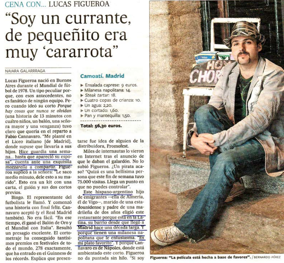 Luís Figueroa en el El País | Restaurante Argentino El Camoatí