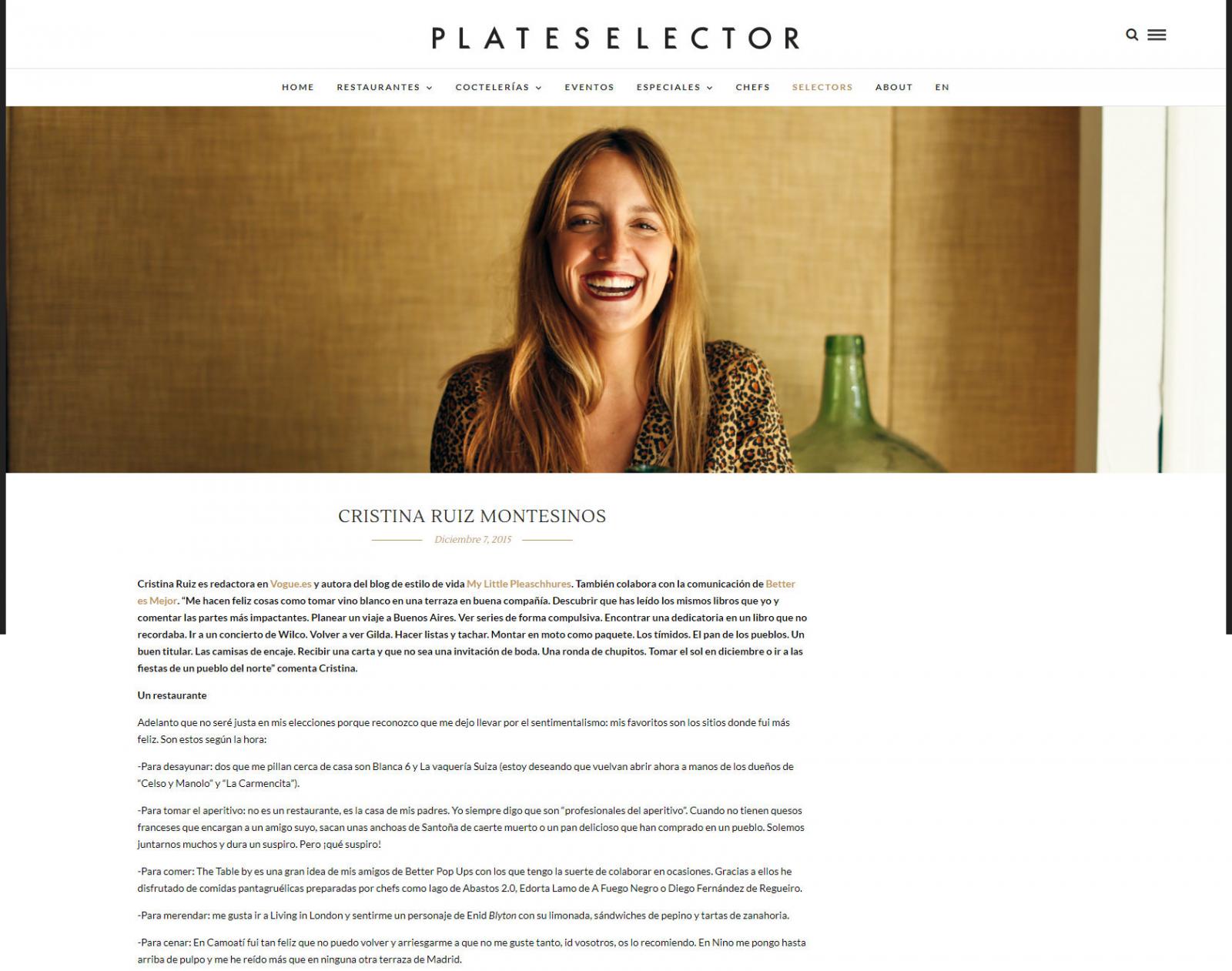 Cristina Ruíz Montesiones en PlateSelector | Restaurante El Camoatí